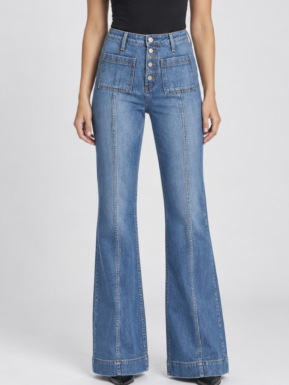 NOEND Payton 70s Patch Pocket Flare Jeans 28 Made in USA High Rise Retro